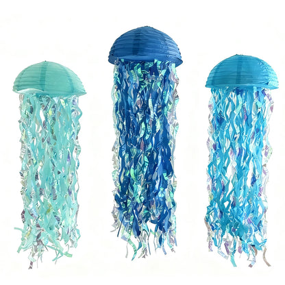 Lot de 3 Lanternes Méduse Bleues 25cm