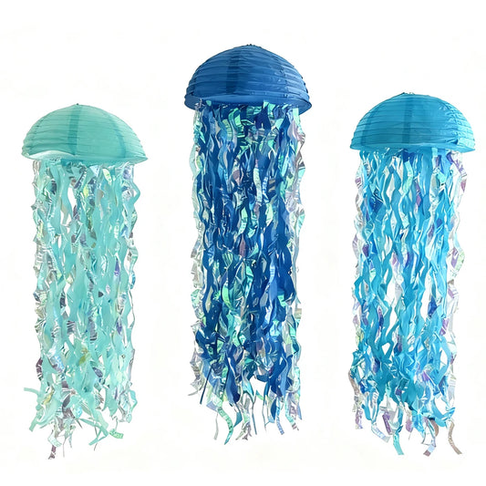 Lot de 3 Lanternes Méduse Bleues 25cm