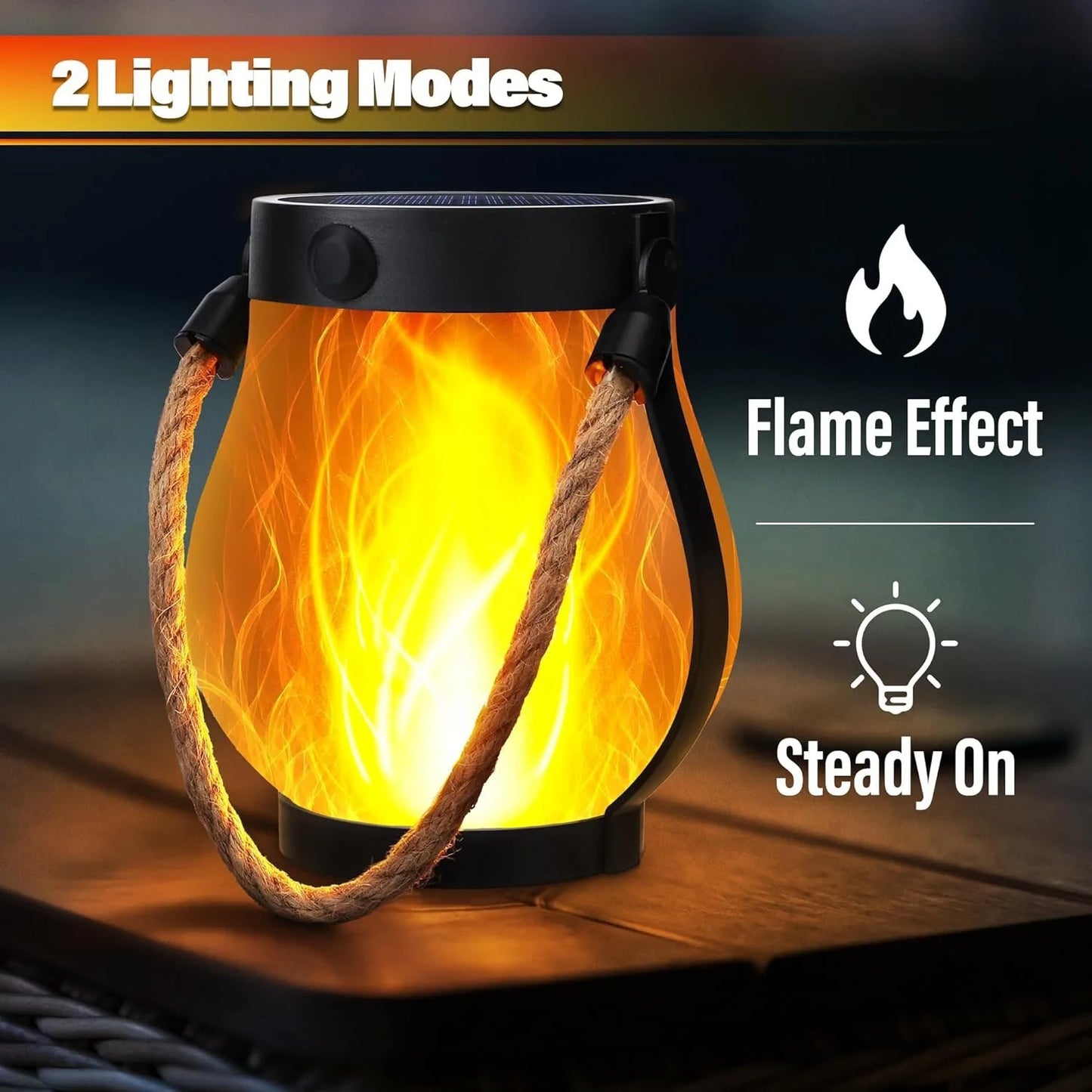 Lanterne Solaire Flamme 3D Ambiance Extérieure