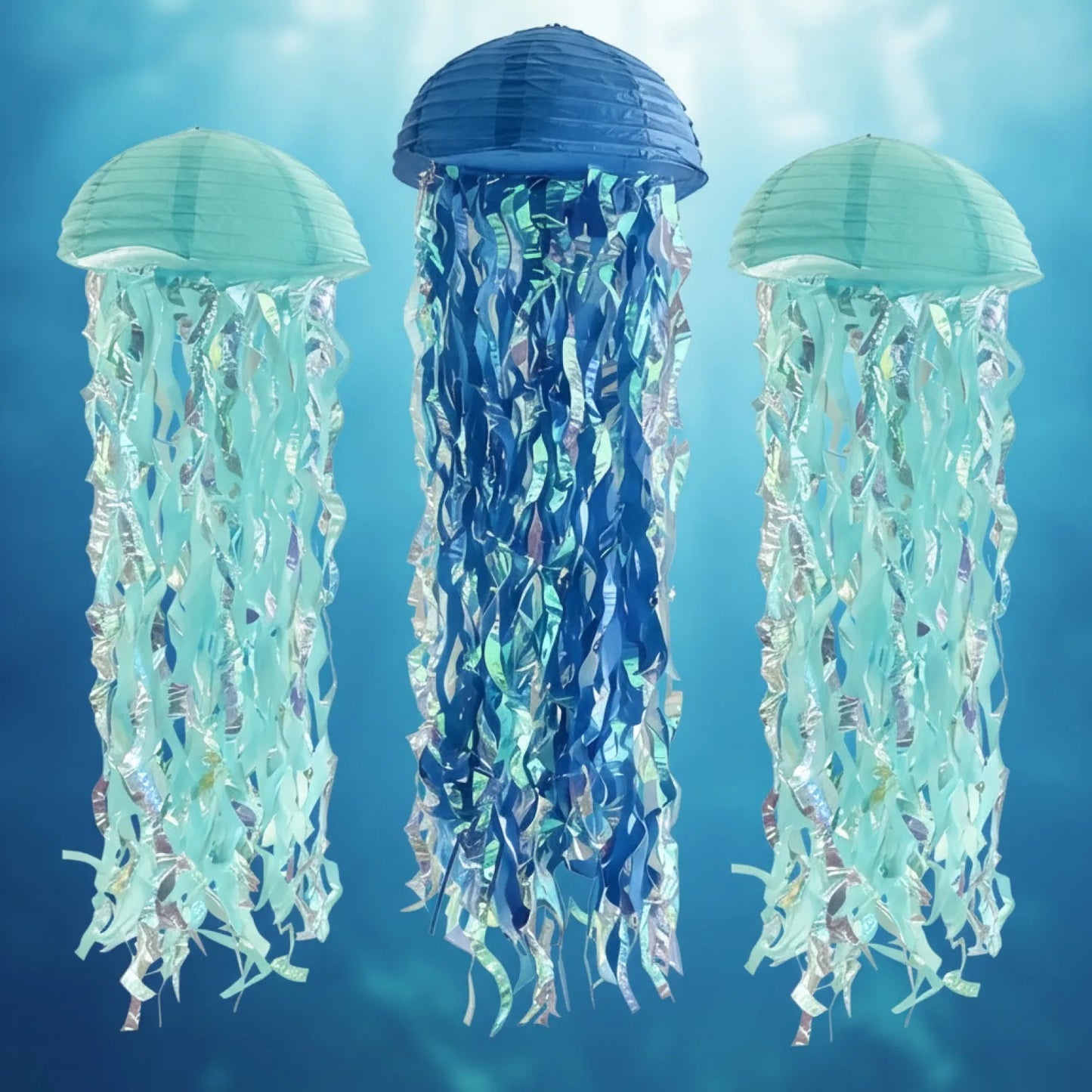 Lot de 3 Lanternes Méduse Bleues 25cm