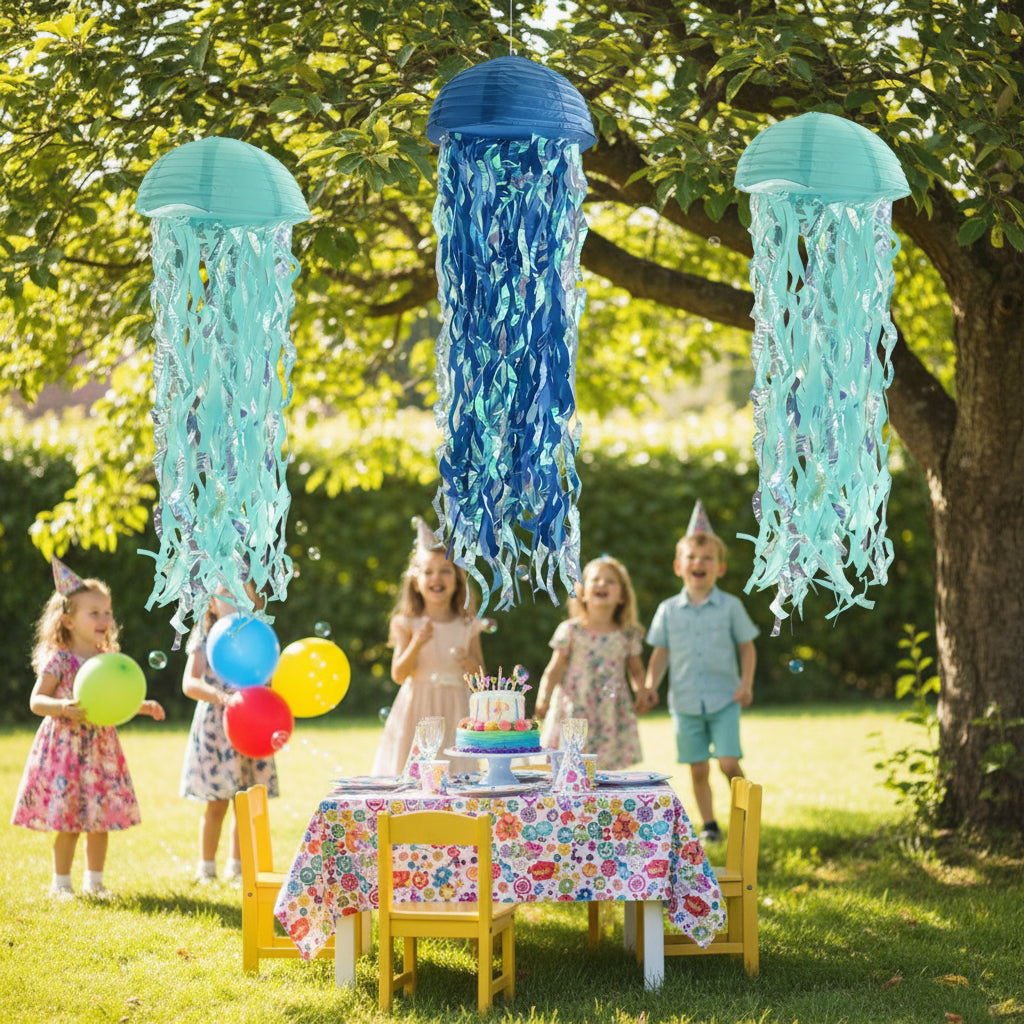 Lot de 3 Lanternes Méduse Bleues 25cm