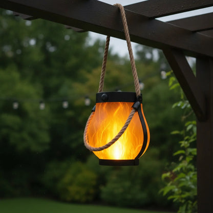 Lanterne Solaire Flamme 3D Ambiance Extérieure