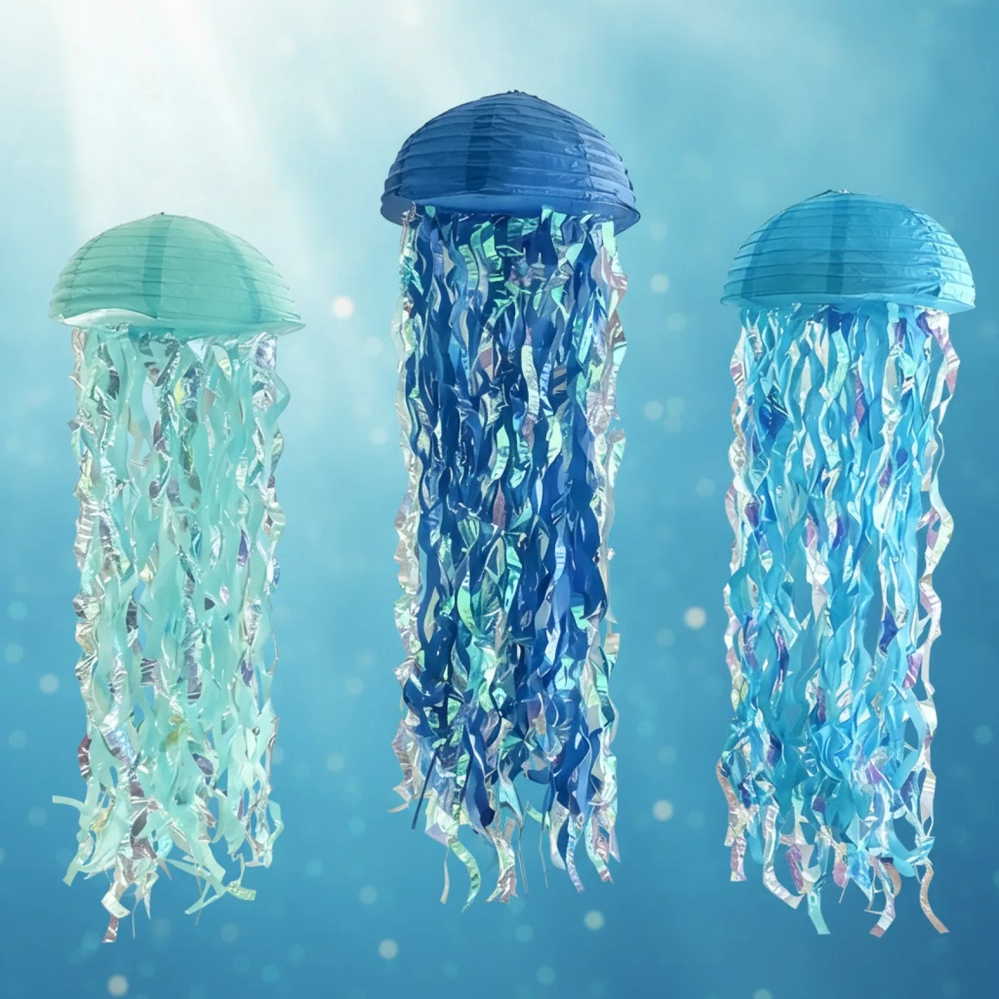 Lot de 3 Lanternes Méduse Bleues 25cm