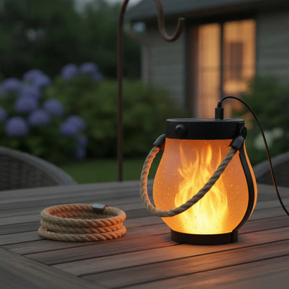 Lanterne Solaire Flamme 3D Ambiance Extérieure