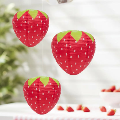 Lot de 3 Lanternes Fraise Déco Festive