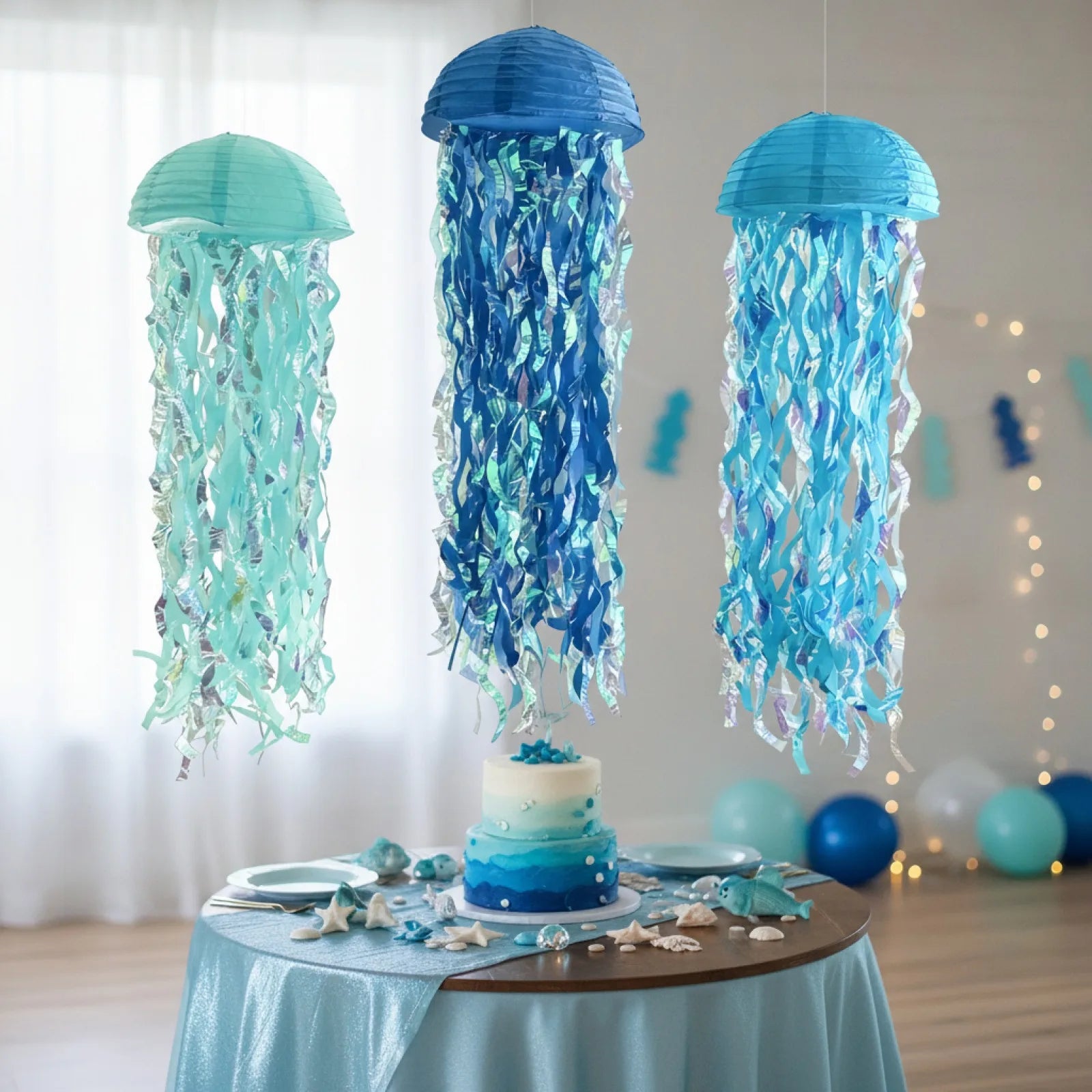 Lot de 3 Lanternes Méduse Bleues 25cm
