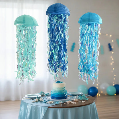 Lot de 3 Lanternes Méduse Bleues 25cm