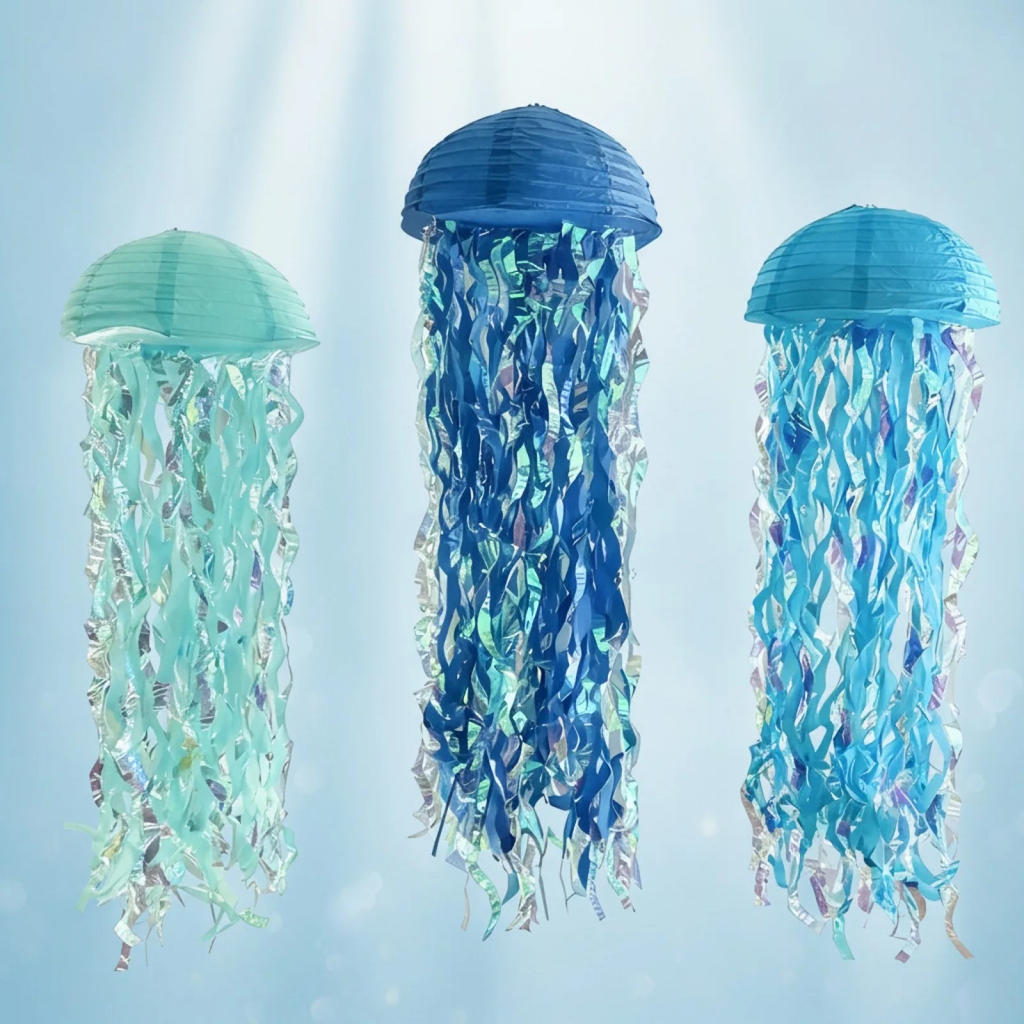 Lot de 3 Lanternes Méduse Bleues 25cm