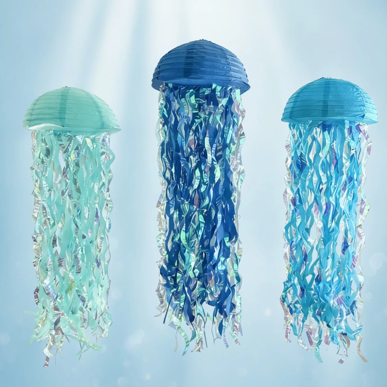 Lot de 3 Lanternes Méduse Bleues 25cm