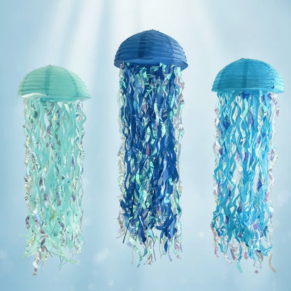 Lot de 3 Lanternes Méduse Bleues 25cm